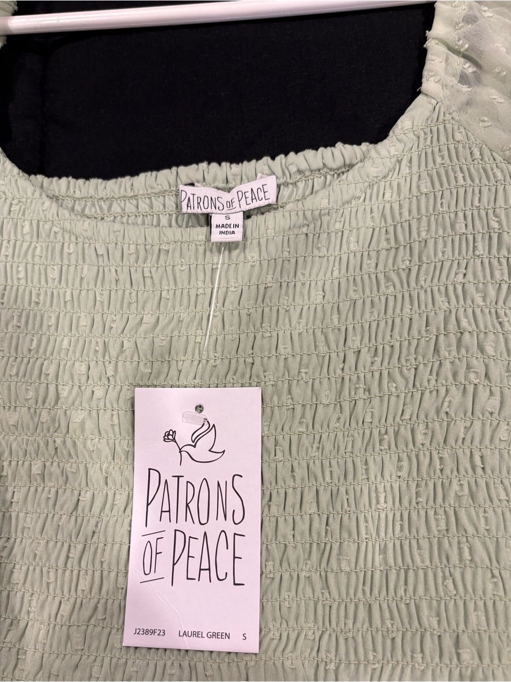Patrons of Peace Laurel Green Smocked Women's Top - Light Green